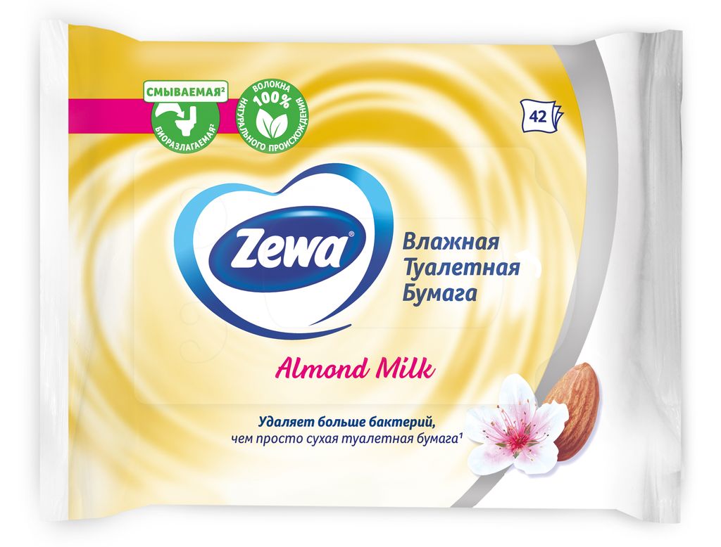 Zewa влажная туалетная бумага Миндальное молочко, 42 шт.