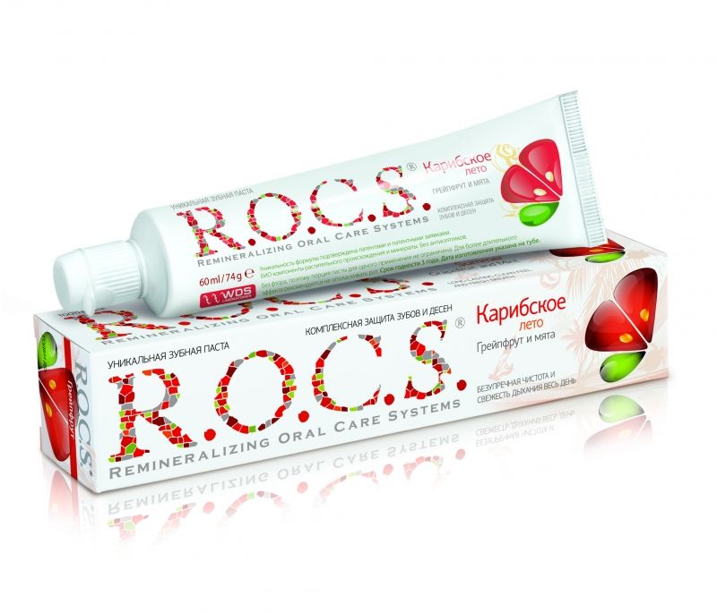 фото упаковки ROCS Зубная паста Карибское лето Грейпфрут и мята