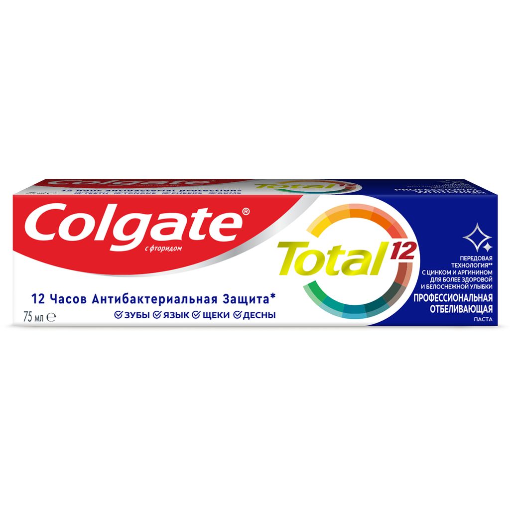 Colgate Паста зубная Total 12 Профессиональная Отбеливающая, паста зубная, 75 мл, 1 шт.