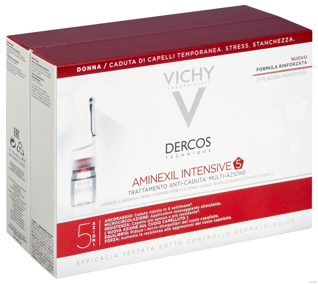 фото упаковки Vichy Dercos Aminexil Intensiv 5 средство против выпадения волос для женщин