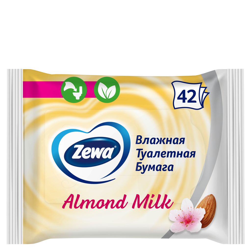 фото упаковки Zewa влажная туалетная бумага Миндальное молочко
