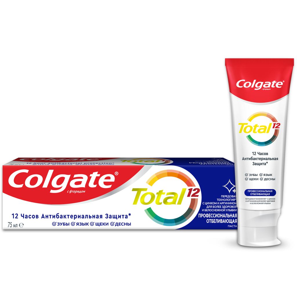фото упаковки Colgate Паста зубная Total 12 Профессиональная Отбеливающая
