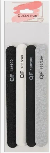 Queen fair Пилки-наждаки цвет чёрный серый белый, 180 мм, арт. 2760109, абразивность 100/180 180/200 200/240, 4 шт.