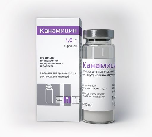 Канамицин, 1 г, порошок для приготовления раствора для инъекций, 1 шт.