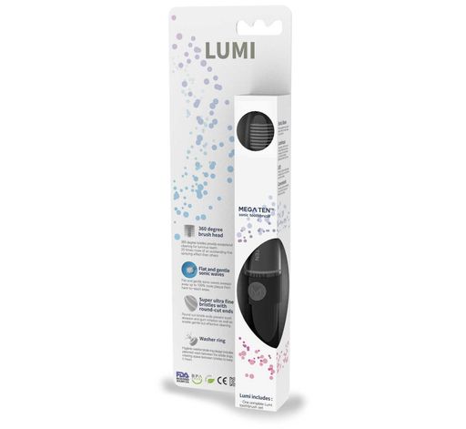 Mega Ten Lumi Щетка зубная электрическая для взрослых, щетка зубная электрическая, цвет черный, 1 шт.