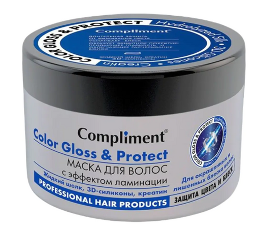 Compliment Маска для волос Color Gloss&Protect с эффектом ламинации, маска, защита цвета и блеск, 500 мл, 1 шт.
