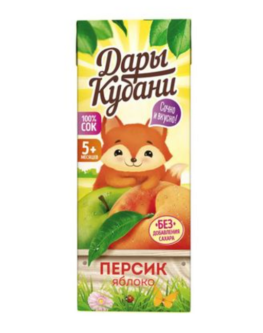 Дары Кубани Сок яблочно-персиковый, для детей с 5 месяцев, 200 мл, 1 шт.