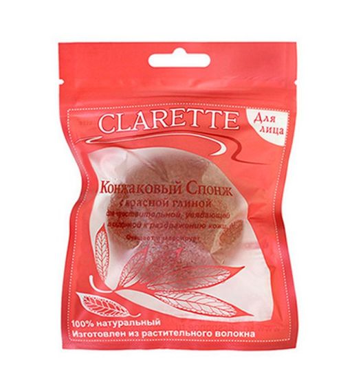 Clarette Спонж конжаковый с красной глиной для лица, 1 шт.